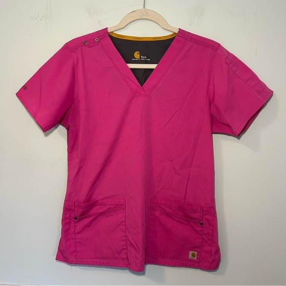Carhartt Pink Short Sleeve Scrub Top with Front Pockets Size Small - Picture 1 of 8